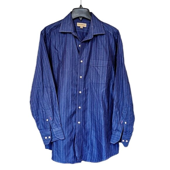 Bahama Men’s 16 100% Cotton Long Sleeve Button Up Striped Dress Shirt - Picture 1 of 7